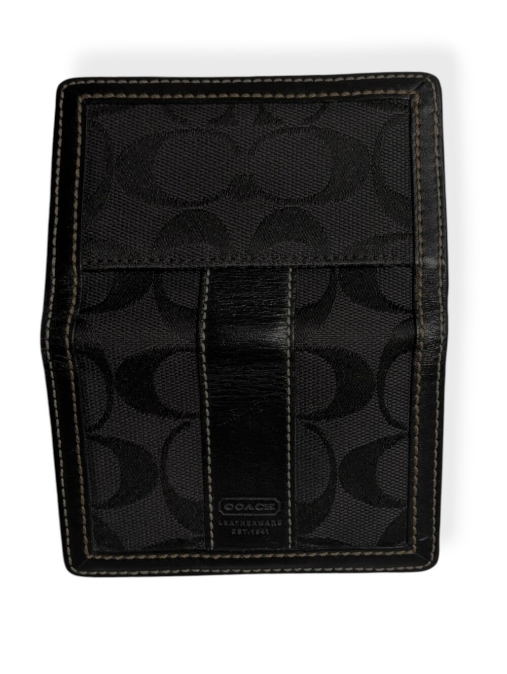 Coach Wallet Card Case Black Signature C Canvas Leather Compact Mini ID Holder - Picture 4 of 8